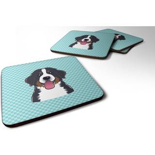 """" Caroline's Treasures BB1175FC Checkerboard Blue Bernese Mountain Dog Foam Coaster (Sæt på 4) 3.5 """" ""H X 3,5"" """" ""W Multicolor"" ""