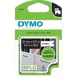 Dymo D1-tape 16959 12mm x 5,5m sort på hvid
