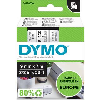 DYMO D1 tape | 9mm x 7m rulle | sort på klar