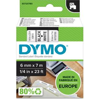 DYMO 43613 D1 Tape 6mm x 7m sort på hvid, S0720780