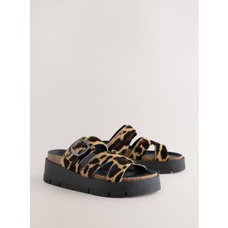 Next Leopard Print Forever Comfort Leather Strap Buckle Detail Sandals