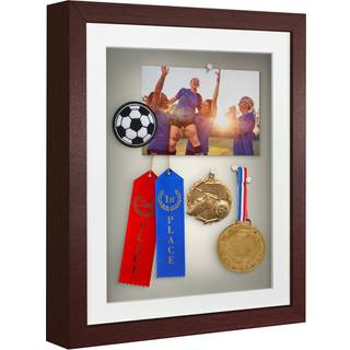 AmericanFlat 11x14 Shadow Box Frame med knust -resistent glas - Brug som 9x12 ramme med Mat eller 11x14 ramme uden mat - silhuetopsamling - mahog