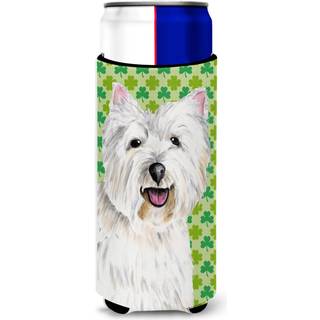 Caroline's Treasures SC9290MUK Westie St. Patrick's Day Shamrock Portrait Ultra Hugger For Slim Cans Can Cooler Sleeve Hugger Machine Washable Dr