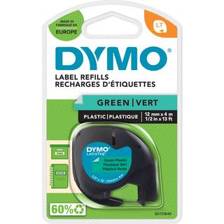 DYMO Letratag plastiktape | sort på grøn | 12mm x 4m rulle