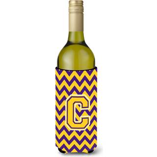 Brev C Chevron Purple og Gold Wine Bottle Beverage Isulator Hugger CJ1041-Cliterk