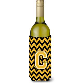 Brev C Chevron Black and Gold Wine Bottle Beverage Isulator Hugger CJ1053-Cliterk