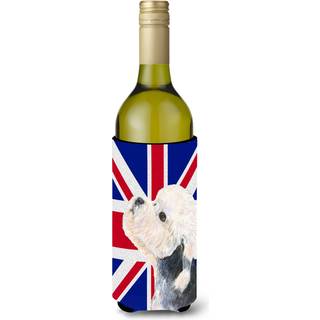 Dandie Dinmont Terrier med engelsk union Jack British Flag Wine Bottle Beverage Isulator Hugger SS4945Literk