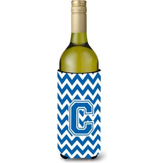 Brev C Chevron Blue and White Wine Bottle Beverage Isulator Hugger CJ1056-Cliterk