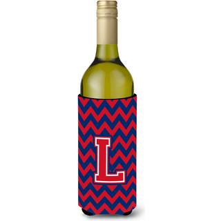 Brev L Chevron Yale Blue og Crimson Wine Bottle Beverage Isulator Hugger CJ1054-lliterk