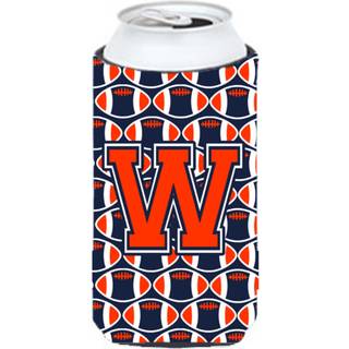 """" Brev W Football Orange Blue and White Tall Boy Beverage Isulator Hugger CJ1066-WTBC """"