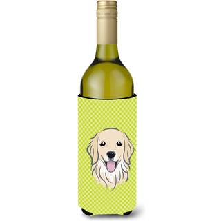 Checkerboard Lime Green Golden Retriever Wine Bottle Beverage Isulator Hugger BB1267Literk