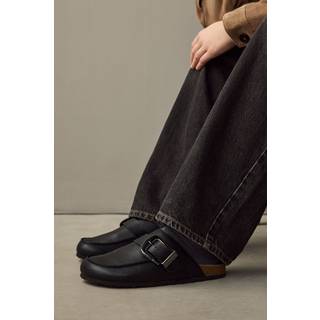 Next Black Standard Fit Forever Comfort Leather Buckle Footbed Clogs