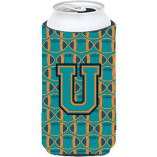 """" Brev U Football Aqua Orange og Marine Blue Tall Boy Beverage Isulator Hugger CJ1063-UTBC """"