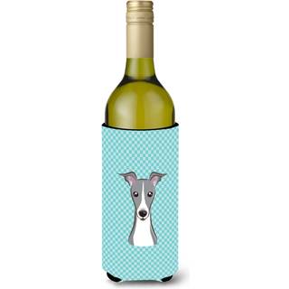 Checkerboard Blue Italian Greyhound Wine Bottle Beverage Isulator Hugger BB1174Literk