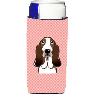 Checkerboard Pink Basset Hound Ultra Beverage Isulators til slanke dåser BB1243MUK