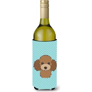 Checkerboard Blue Chocolate Brown Poodle Wine Bottle Beverage Isulator Hugger BB1194Literk