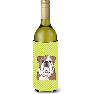 Checkerboard Lime Green English Bulldog Wine Bottle Beverage Isulator Hugger BB1281Literk