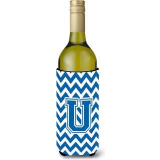 Brev U Chevron Blue and White Wine Bottle Beverage Isulator Hugger CJ1056-Uliterk