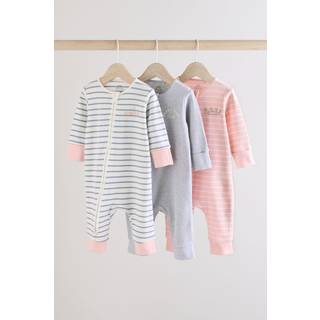 Next Pink/Grey 3 Pack Two Way Zip Baby Sleepsuits (0mths-3yrs)
