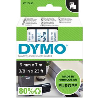 Dymo tape D1 9mm x 7m - Blå/hvid