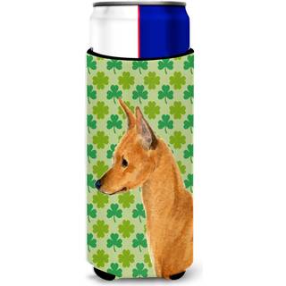 Caroline's Treasures SS4397MUK Min Pin St. Patrick's Day Shamrock Portrait Ultra Hugger For Slim Cans Can Cooler Sleeve Hugger Machine Wastable D