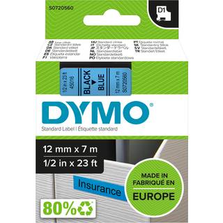 DYMO 45016 D1 Tape 12mm x 7m sort på blå, S0720560