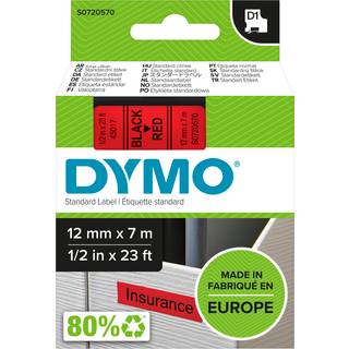 Dymo labeltape D1 12mm 45017 S0720570 sort på rød