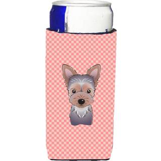 Checkerboard Pink Yorkie Puppy Ultra Beverage Isulators til slanke dåser BB1232MUK