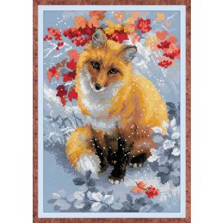 Riolis 1510 - Fox - t?llet Cross Stitch Kit 8.25 """" X11.75 """" Zweigart 14ct. M?rkegr? Aida 27 farver