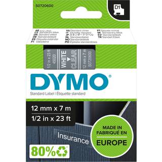 Dymo labeltape D1 12mm 45020 S0720600 hvid på klar