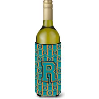 """" Letter R Fodbold Aqua Orange og Marine Blue Wine Bottle Beverage Isulator Hugger CJ1063-Rliterk """"