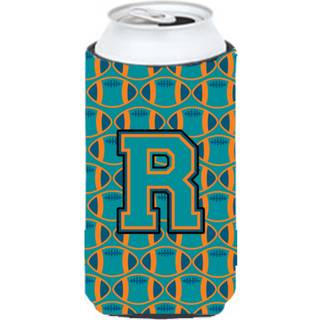 """" Letter R Fodbold Aqua Orange og Marine Blue Tall Boy Beverage Isulator Hugger CJ1063-RTBC """"