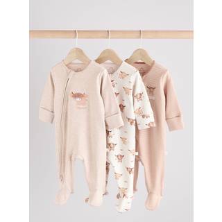 Next Neutral Hamish Baby 100% Cotton Sleepsuits 3 Pack (0mths-2yrs)