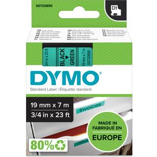 Dymo labeltape D1 19mm 45809 S0720890 sort på grøn