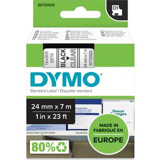 DYMO 53710 D1 Tape 24mm x 7m sort på klar, S0720920