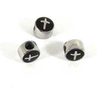 Bedazzlinbeads 3 Kirurgisk 304 klasse Rustfrit st?l Black Cross European Bead Charms med stort 4,5 mm hul s?lv