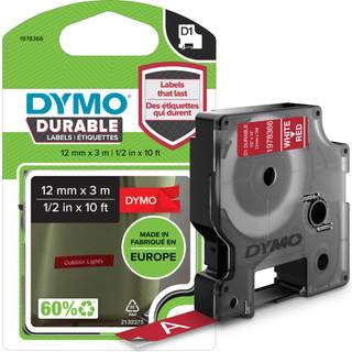 Dymo D1 Durable 1978366 labeltape 12mm hvid på rød