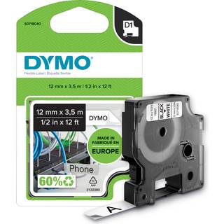 Tape D1 12mmx5,5m perm polyest bl/whi