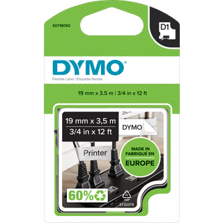 DYMO D1 tape fleksibel nylon | sort/hvid | 19mm x 3,5m