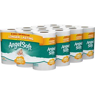Angel Soft Toiletpapir Badv?v 24 Mega Ruller 480+ 2-lags ark pr. Rulle