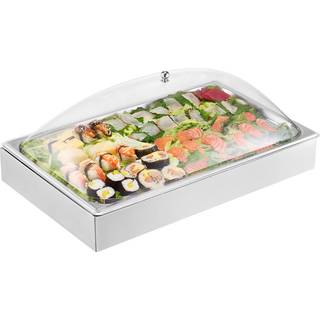 Vevor bordplade mad serveringsskærm med container 1 x 1 pan rustfrit stål mad servering bakke buffet krydderi dispenser display rack med klart bu