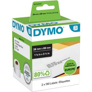 Dymo 99010 Adresseetiket 28x89 mm hvide 2rl. x 130 stk. pr. rulle (S0722370)