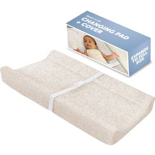 Jool Baby Changing Pad - Contoured Waterproof & Non -Slip inkluderar ett mysigt andningsbart och tvättbart lock (Oatmilk/Wave)