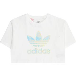 adidas originals adidas originals White/Blue Trefoil Crop 100% Cotton T-Shirt