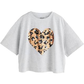 Next Grey Sequin Heart Print T-Shirt (3-16yrs)
