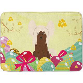 """" Caroline's Treasures Easter Eggs Chinese Crested Cream Machine Washable Memory Foam Mat Doormats Multicolor """"
