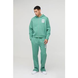 Mens Dark Green Oversized Boxy 13 Print Zip Through Tracksuit