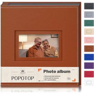 Popotop-fotoalbum 4x6 fotos med l?derh?rdcover-d?kning som bryllupsgaver jubil?um baby hukommelsesbog med lodrette og vandrette slip-in lommer ti