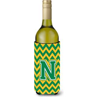 Brev N Chevron Green og Gold Wine Bottle Beverage Isulator Hugger CJ1059-Nliterk