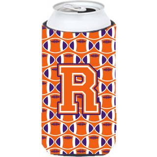 """" Letter R Fodbold Orange White and Regalia Tall Boy Beverage Isulator Hugger CJ1072-RTBC """"